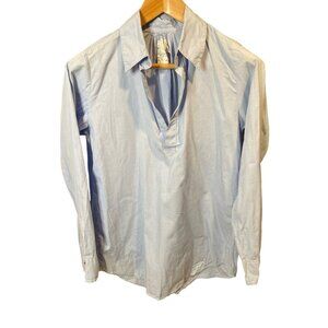 American Colors by Alex Lehr Blue V Neck Collared Long Sleeve Blouse Sz M